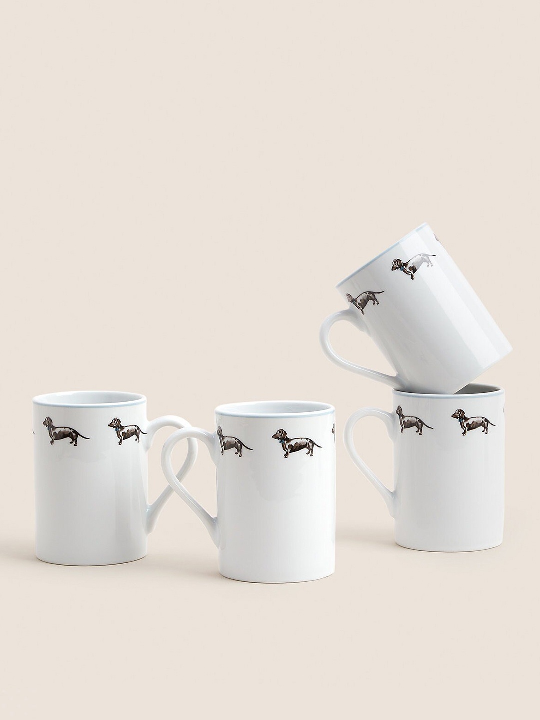 

Marks & Spencer Dash White 4 Pieces Printed Porcelain Glossy Mugs 250 ml Each