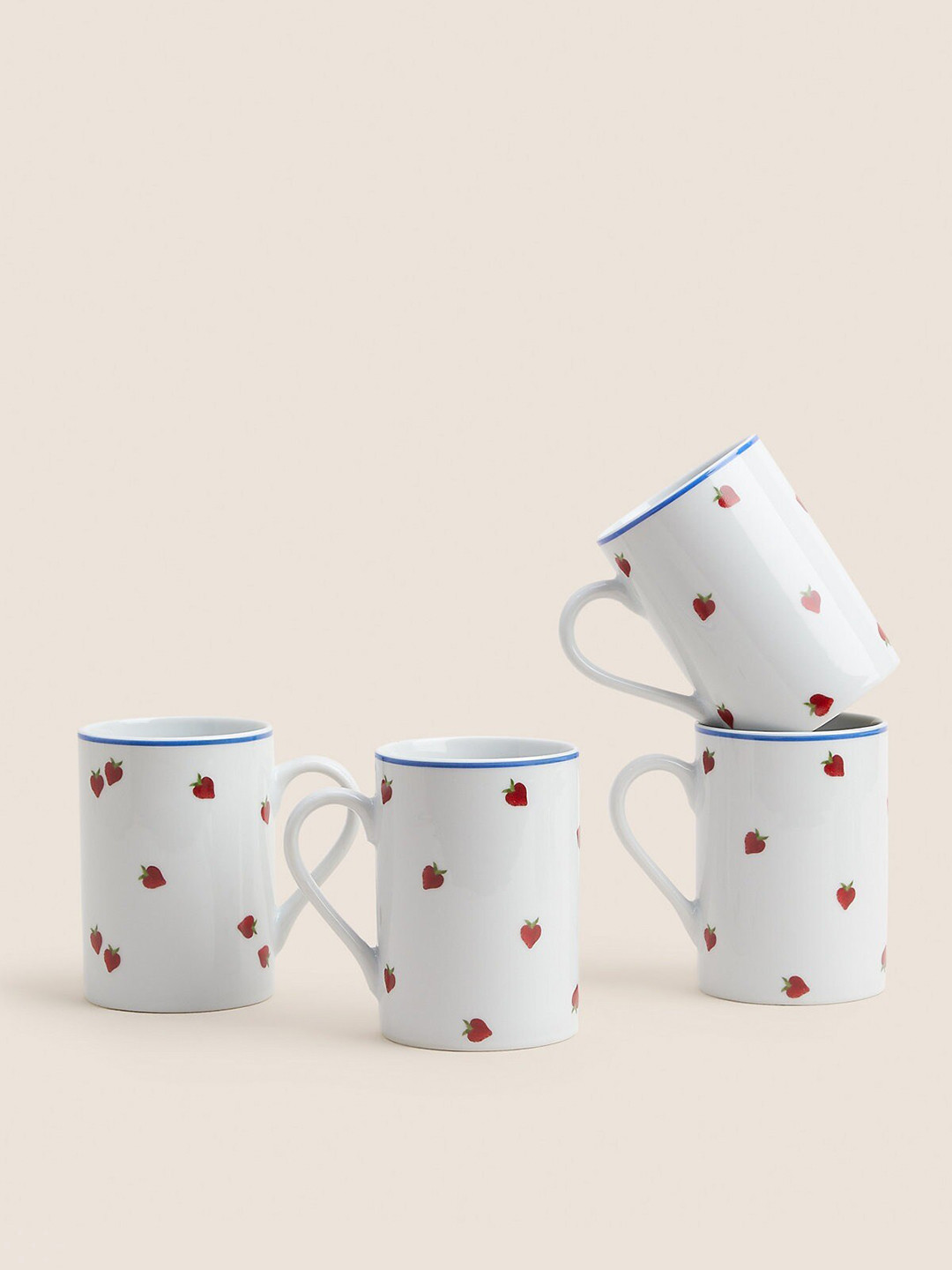 

Marks & Spencer White & Red 4 Pieces Printed Porcelain Glossy Mugs - 250 ML Each
