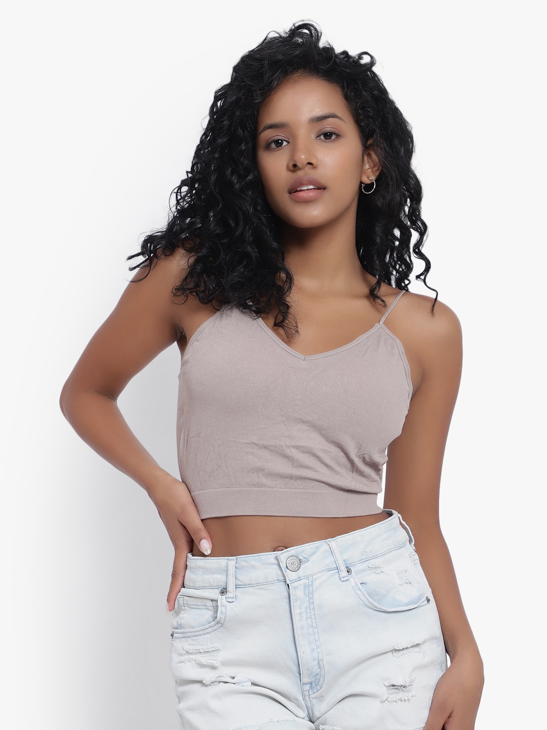 

PARKHA Khaki Neutrals Collection Ribbed Full Coverage No-Sag Heavily Padded Bralette Bra
