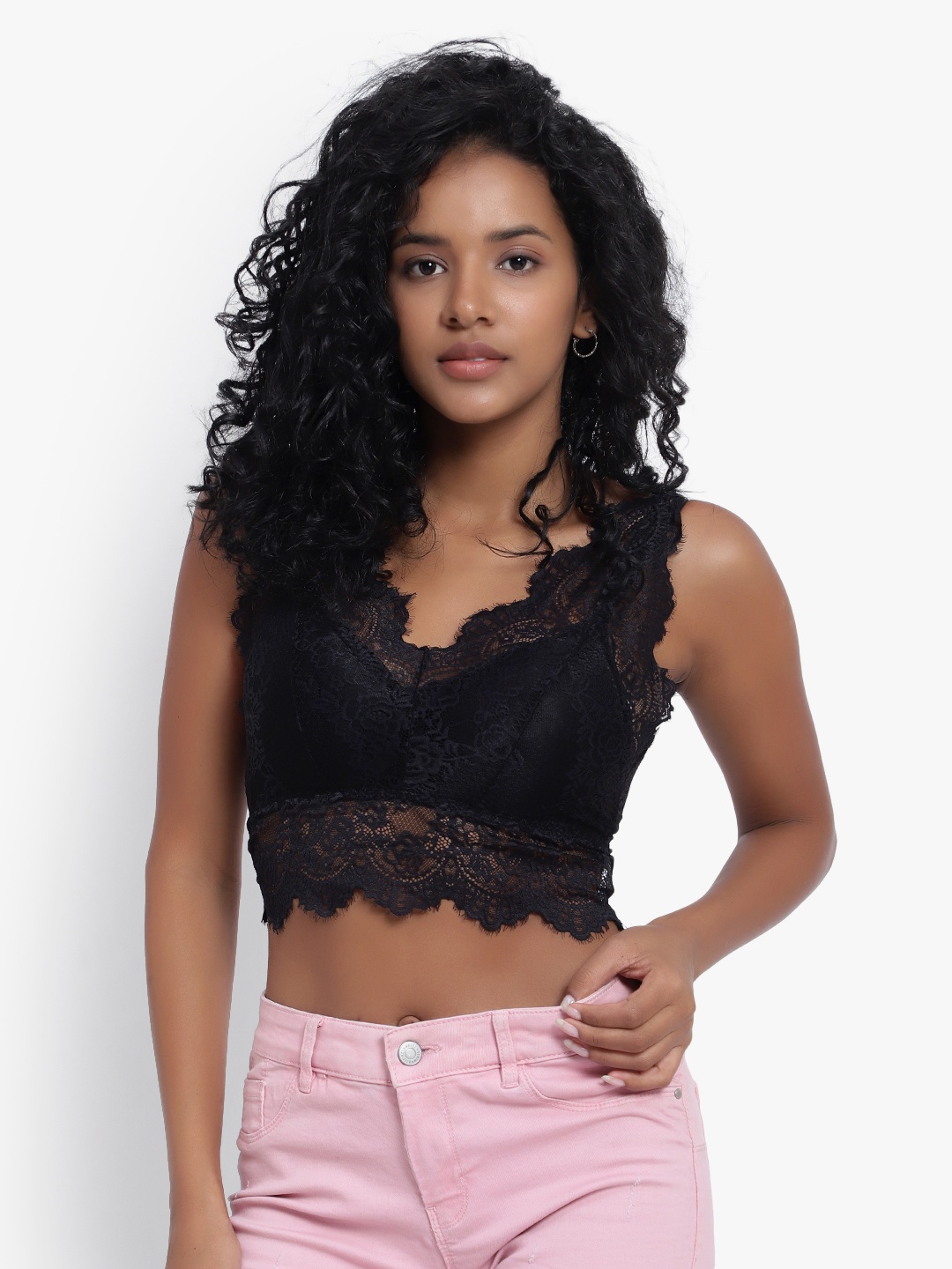 

PARKHA Lace Full Coverage Heavily Padded All Day Comfort Dry Fit Bralette Bra, Black