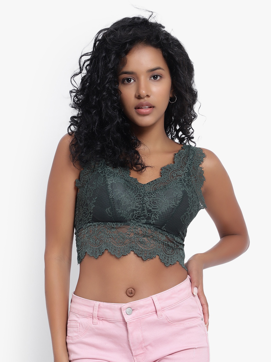 

PARKHA Lace Full Coverage Heavily Padded All Day Comfort Dry Fit Bralette Bra, Green