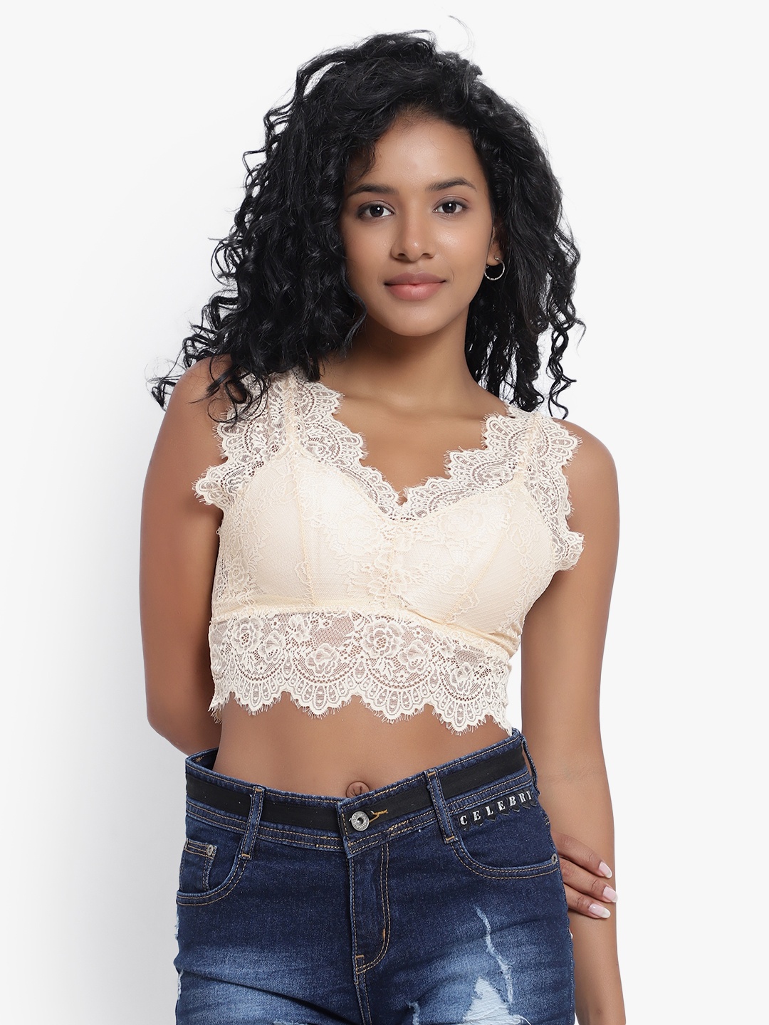 

PARKHA Lace Full Coverage Heavily Padded All Day Comfort Dry Fit Bralette Bra, Beige