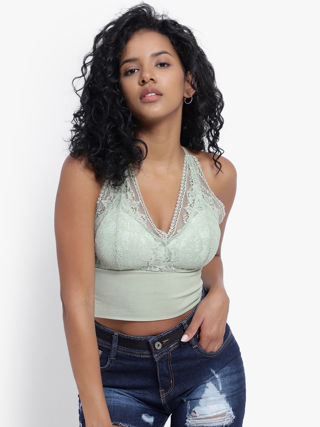 

PARKHA Lace Full Coverage Heavily Padded All Day Comfort Dry Fit Bralette Bra, Sea green