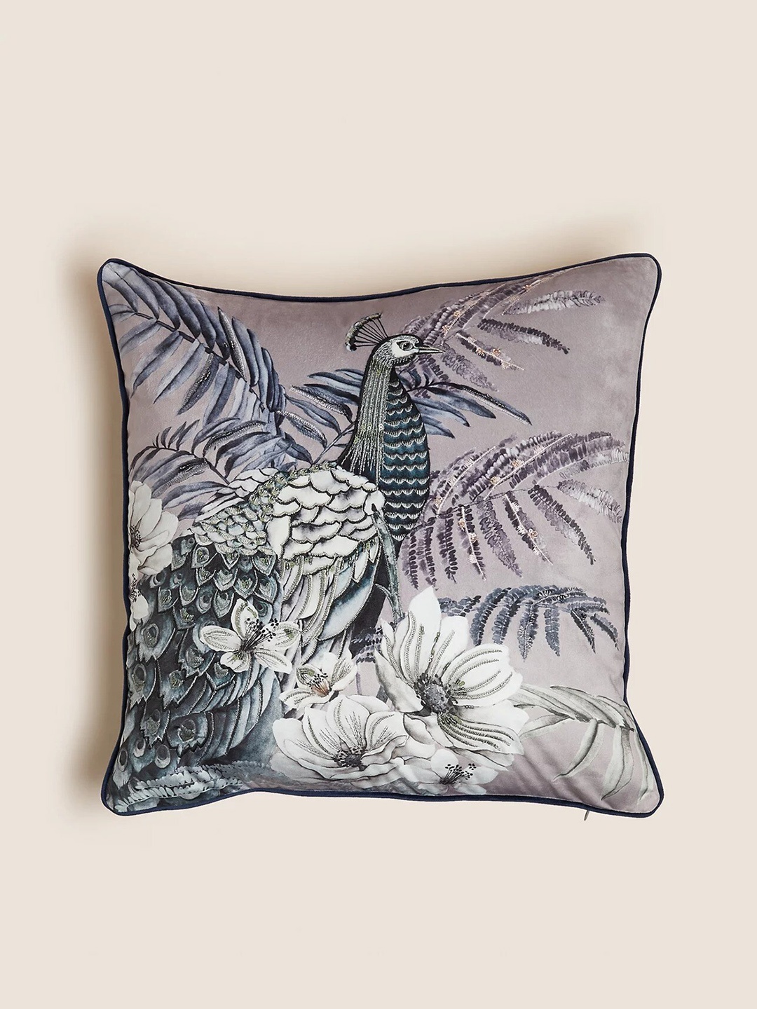 

Marks & Spencer Purple & Brown Peacock Printed Pillow
