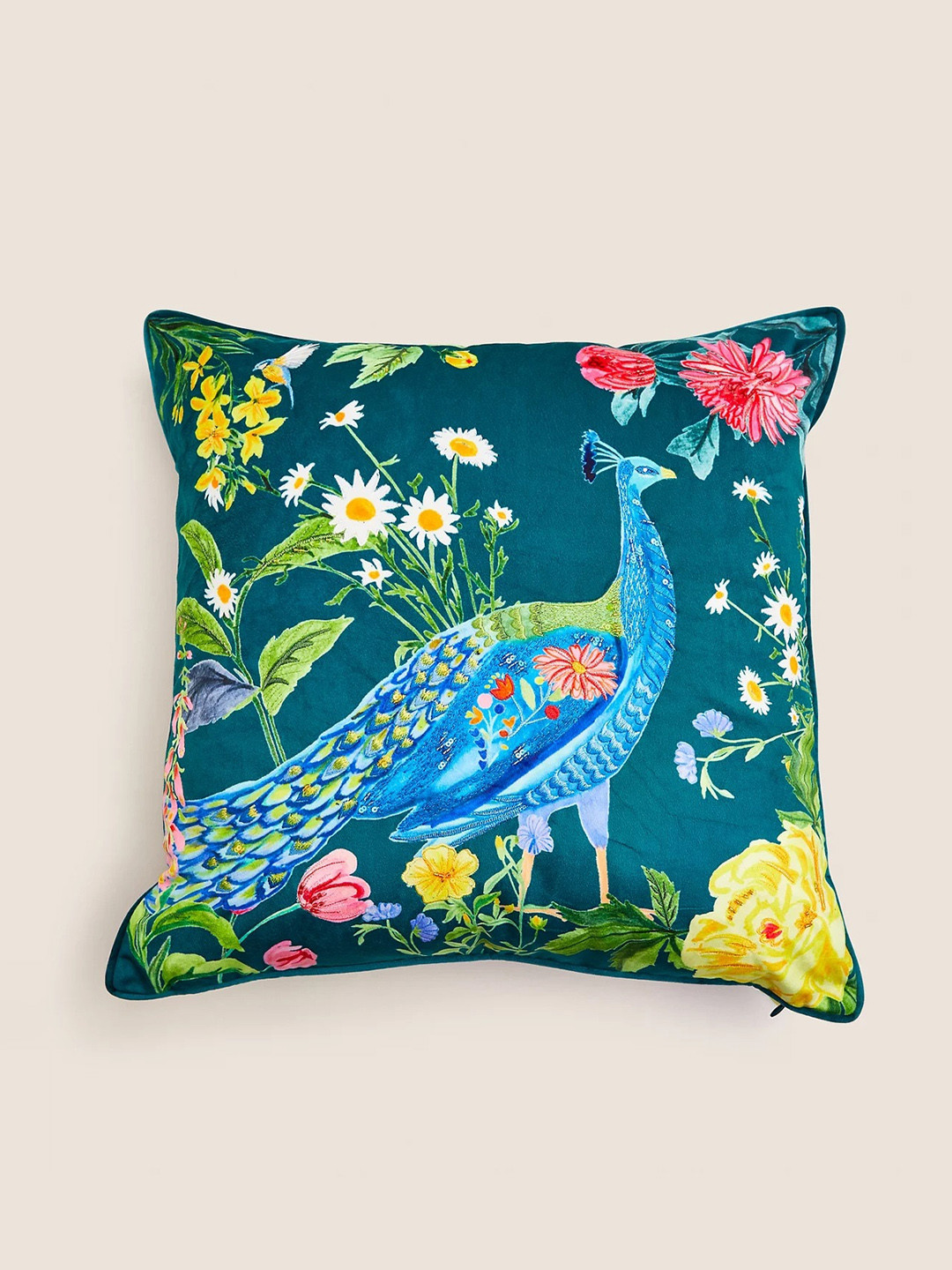 

Marks & Spencer Turquoise Blue & Green Peacock Printed Pillow
