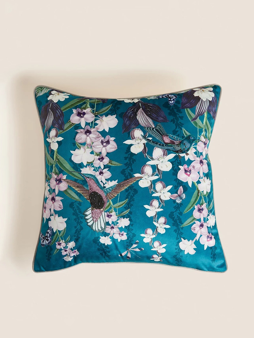 

Marks & Spencer Teal Blue & White Bird Embroidered Pillow
