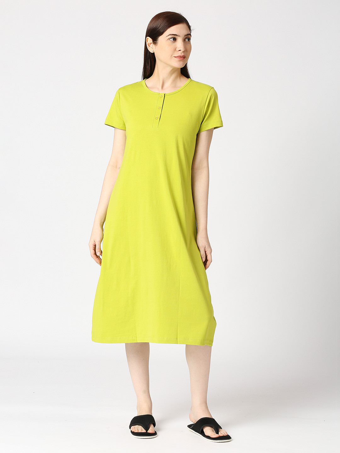 

zebu Pure Cotton Regular Nightdress, Fluorescent green