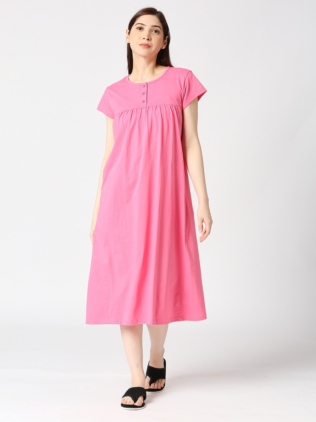 

zebu Pure Cotton Regular Nightdress, Pink