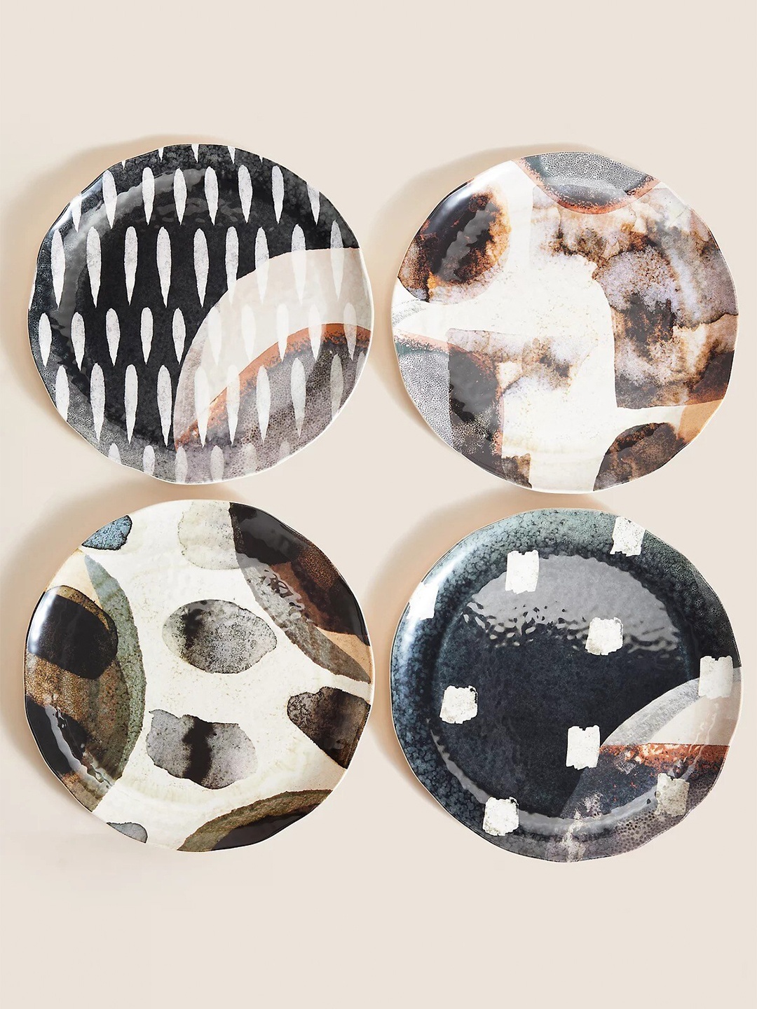 

Marks & Spencer Grey & Brown 4 Pieces Printed Melamine Glossy Plates