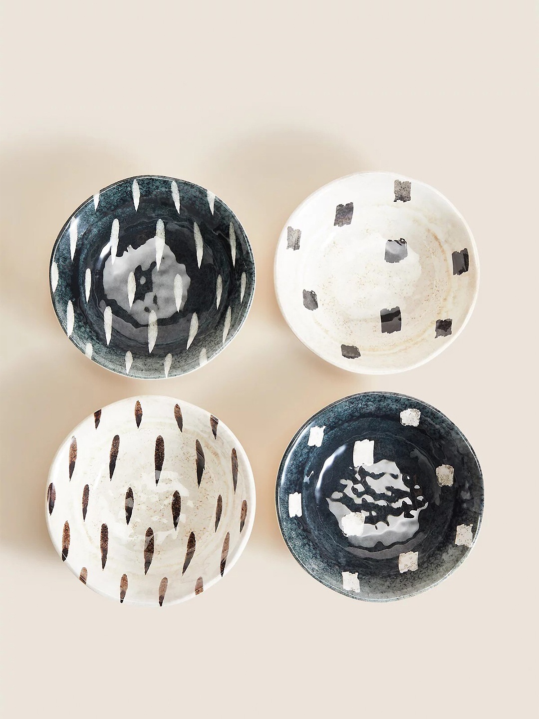 

Marks & Spencer White & Brown 4 Pieces Printed Melamine Glossy Bowls