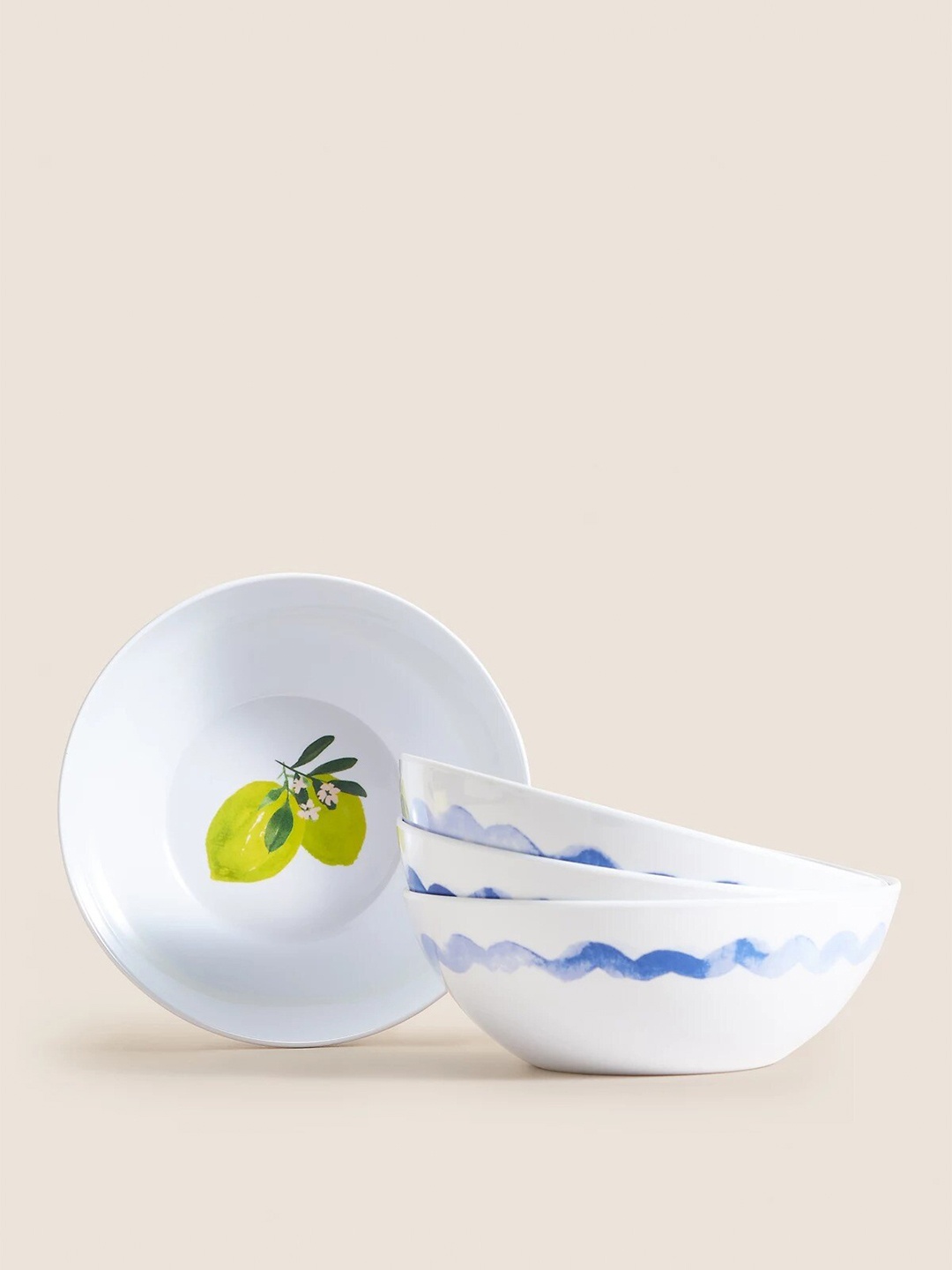 

Marks & Spencer White & Blue 4 Pieces Printed Melamine Glossy Bowls- 150ml