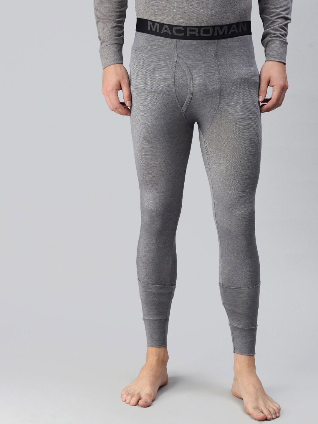 

Macroman M-Series Men Mid-Rise Moisture Wicking Thermal Bottoms, Grey melange