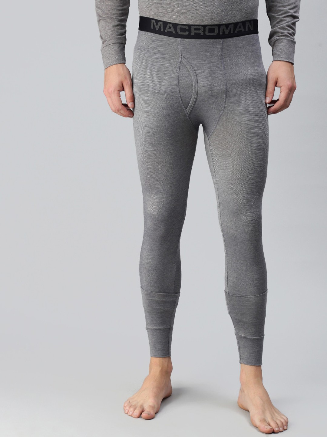 

Macroman M-Series Men Mid-Rise Moisture Wicking Thermal Bottoms, Grey melange