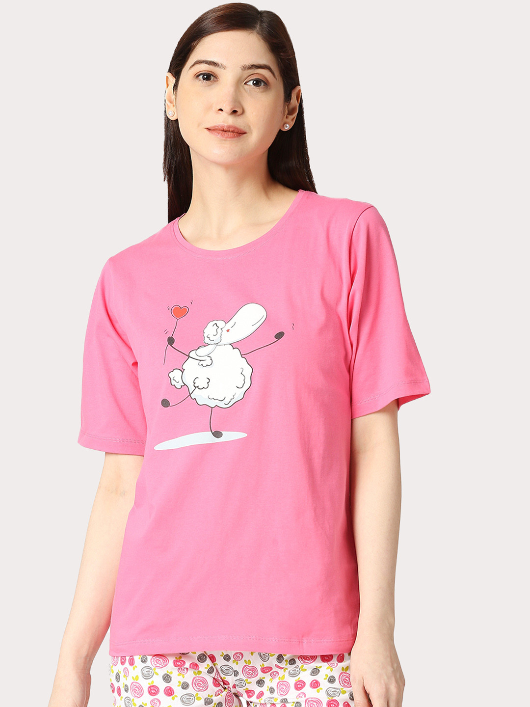 

zebu Printed Pure Cotton Lounge T-shirts, Pink