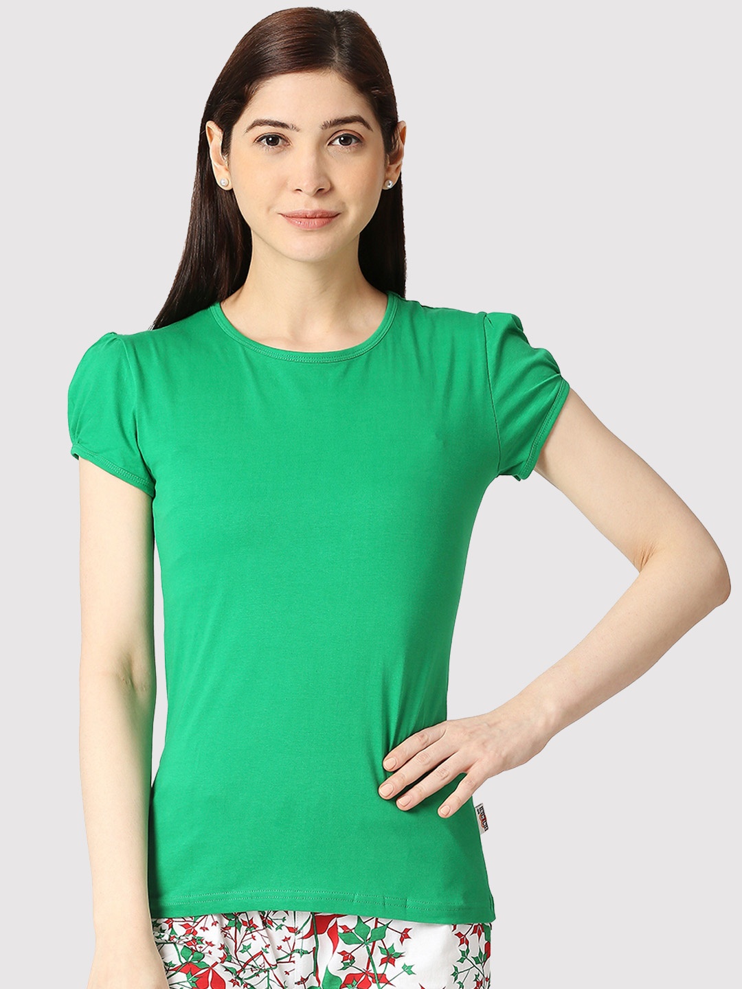 

zebu Round Neck Pure Cotton Lounge T-shirts, Fluorescent green