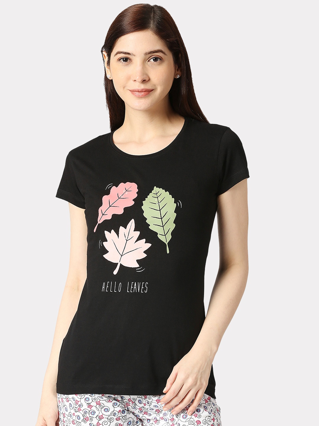 

zebu Printed Pure Cotton Lounge T-shirts, Black