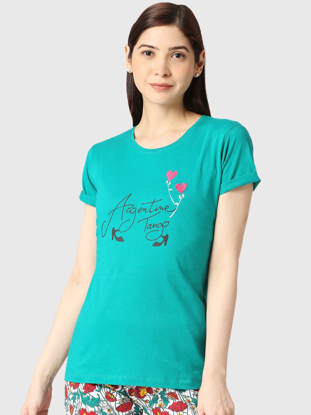 

zebu Printed Pure Cotton Lounge T-shirts, Green