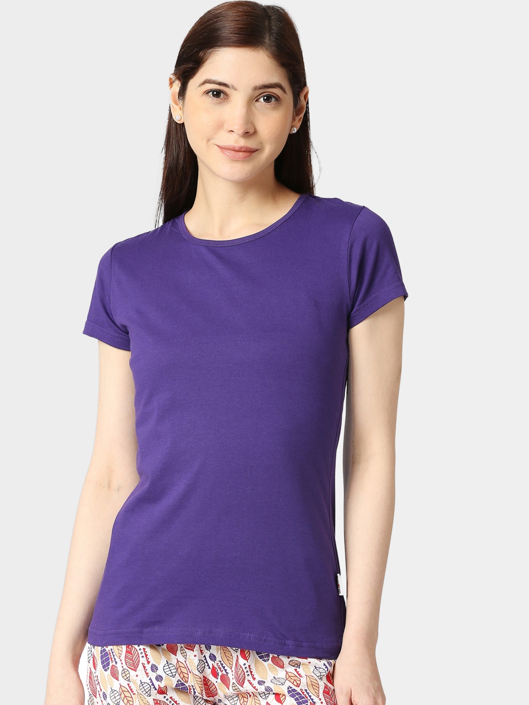 

zebu Round Neck Pure Cotton Lounge T-shirts, Purple