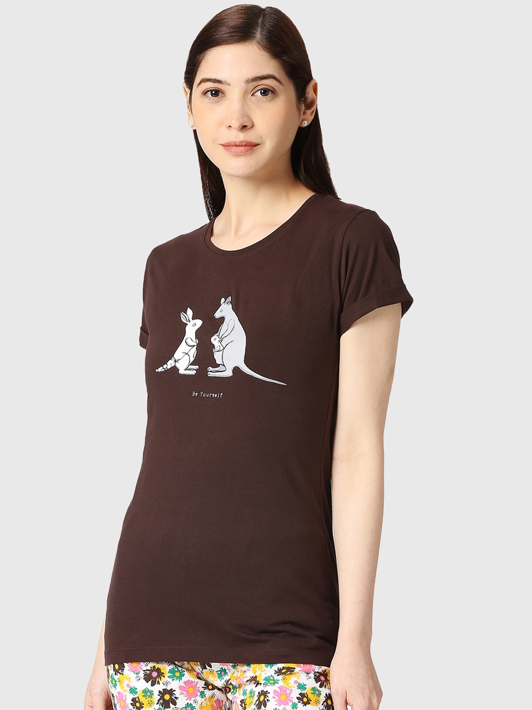 

zebu Printed Pure Cotton Lounge T-shirts, Brown