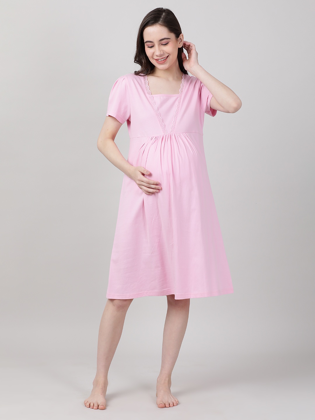 

mackly Square Neck Maternity Nightdress, Pink