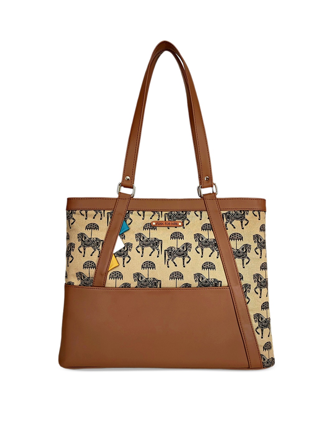 

Funk For Hire Ethnic Motifs Printed Structured Tote Bag, Beige
