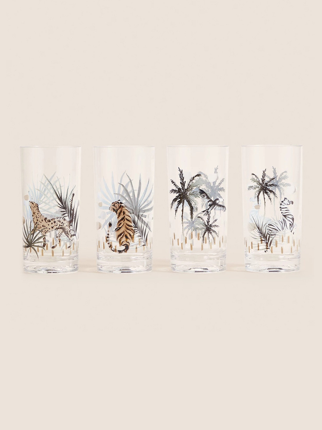 

Marks & Spencer Transparent & Brown 4-Pieces Printed Glass Water Jug