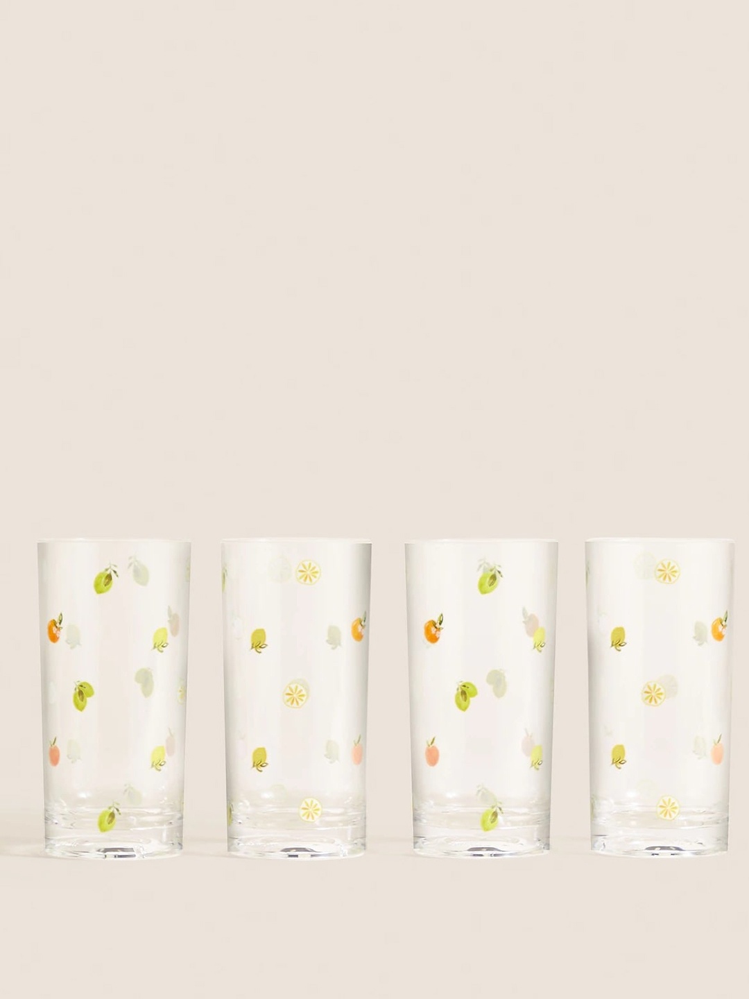 

Marks & Spencer 4 Pcs Transparent & Green Fruits Printed Water Glasses