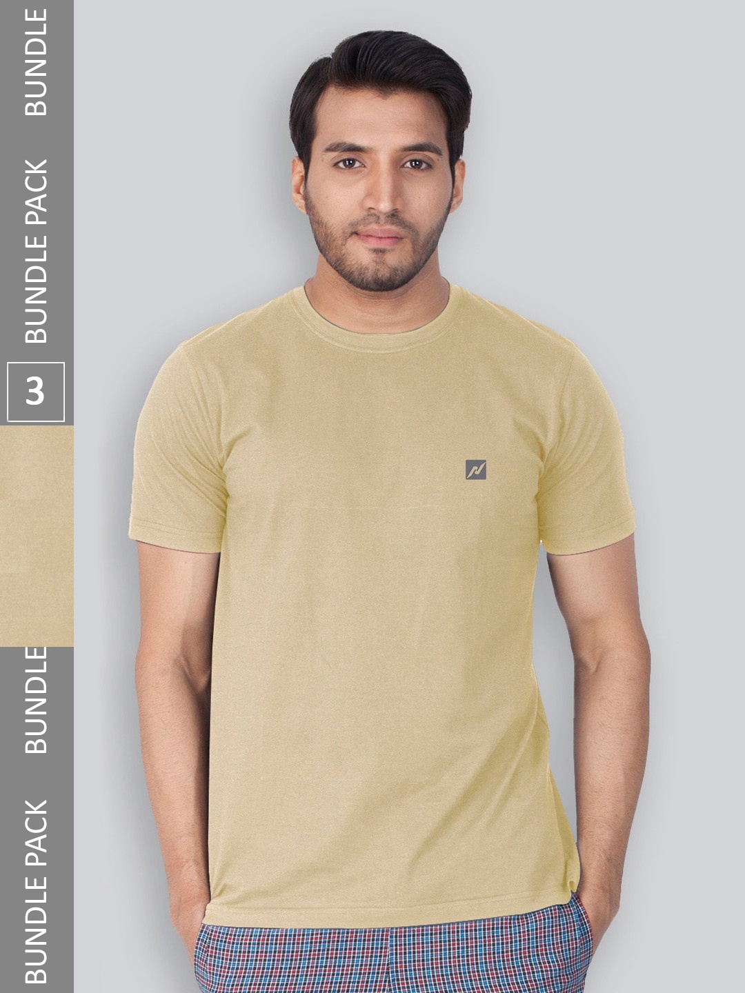 

LUX NITRO Pack Of 3 Round Neck Anti Odour Cotton T-Shirt, Beige