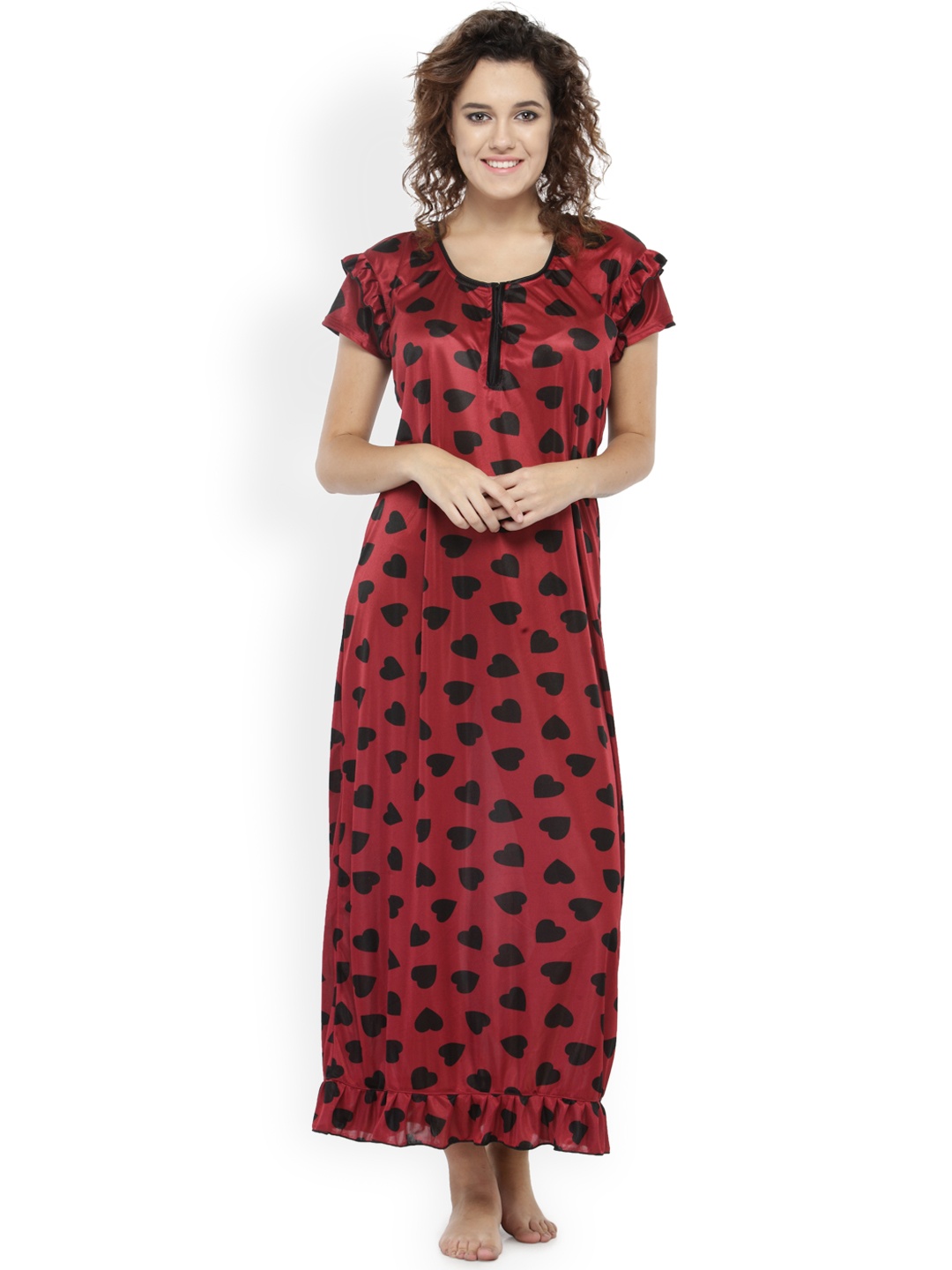 

N-Gal Maroon & Black Printed Maxi Nightdress NSR08