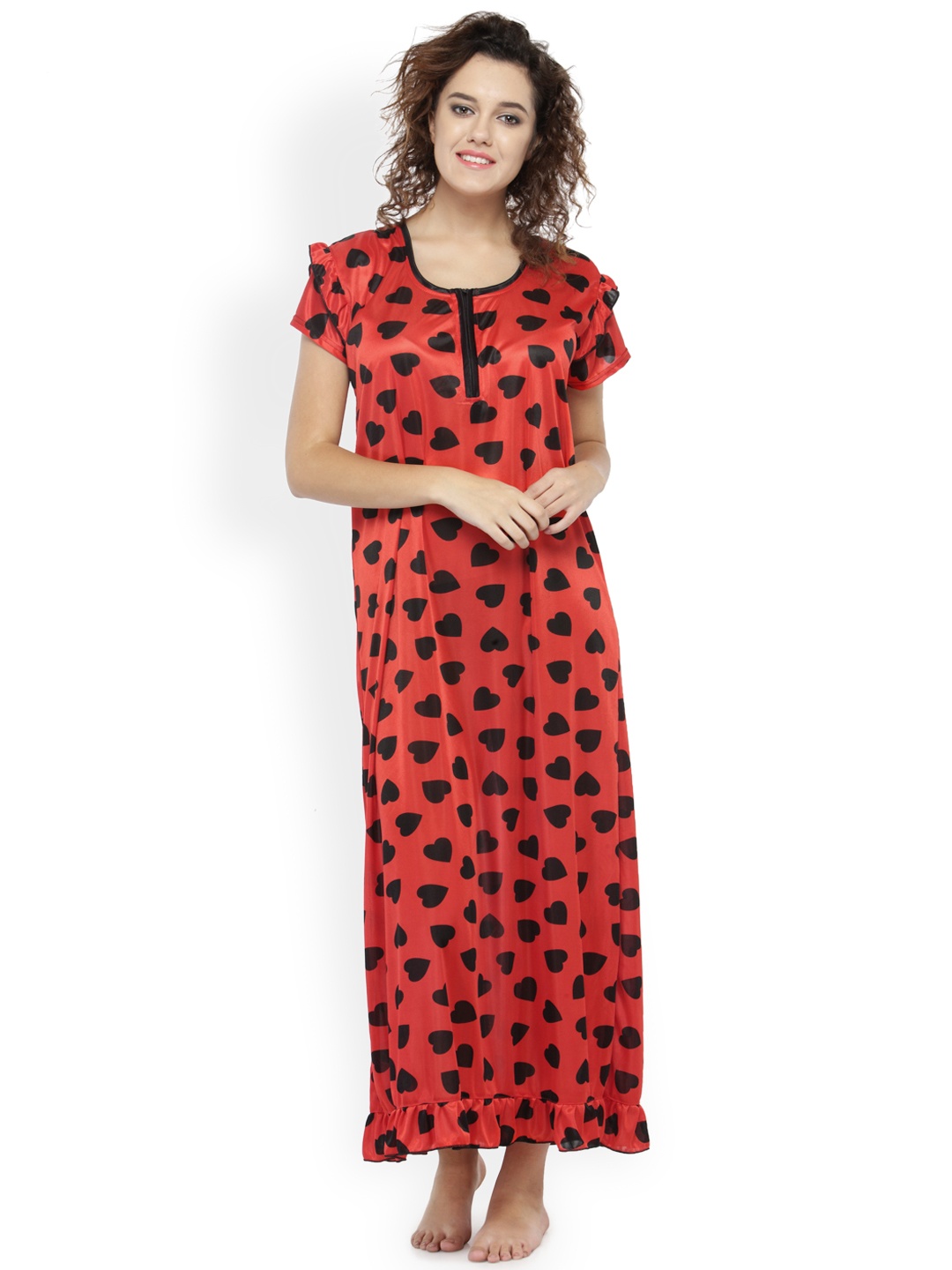 

N-Gal Red & Black Printed Maxi Nightdress NSR08