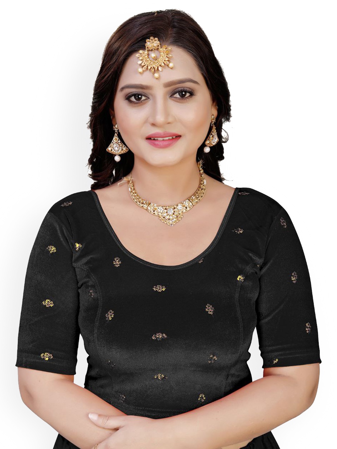 

VEERAX Printed Velvet Saree Blouse, Black