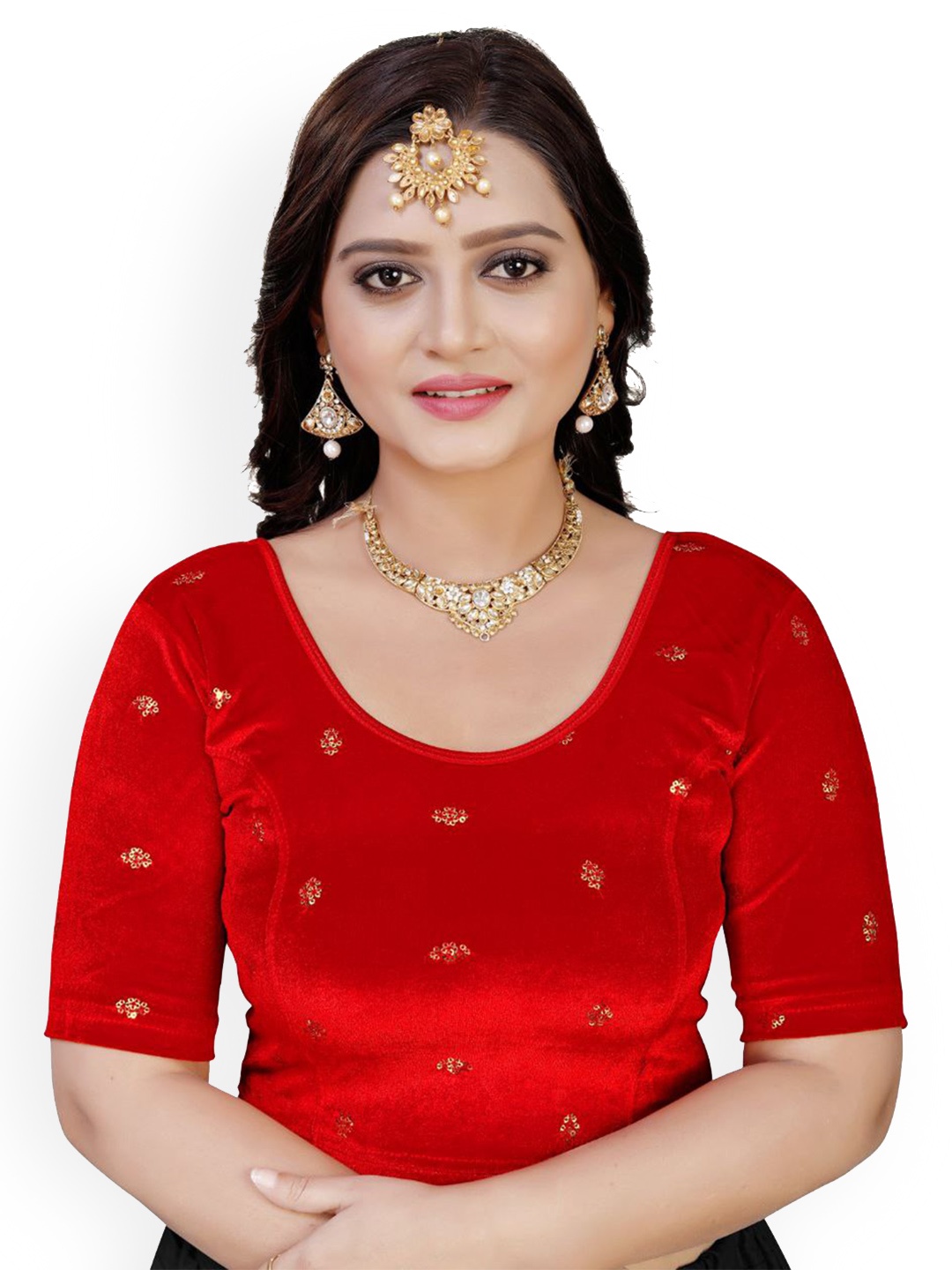 

VEERAX Printed Velvet Saree Blouse, Red