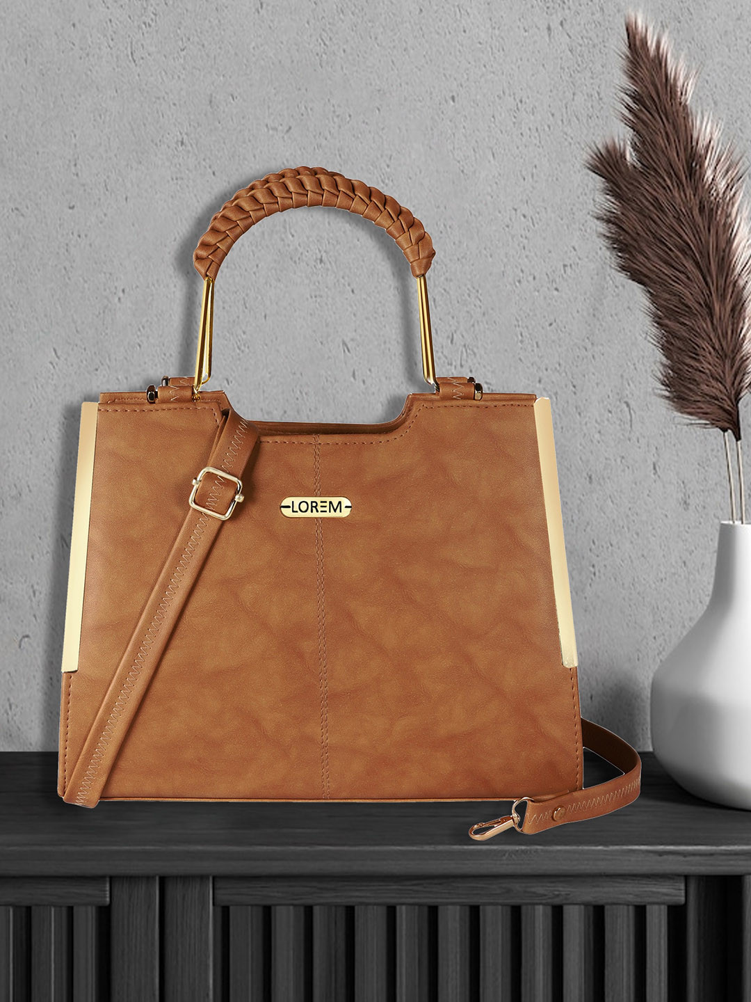 

LOREM Structured Handheld Bag, Brown