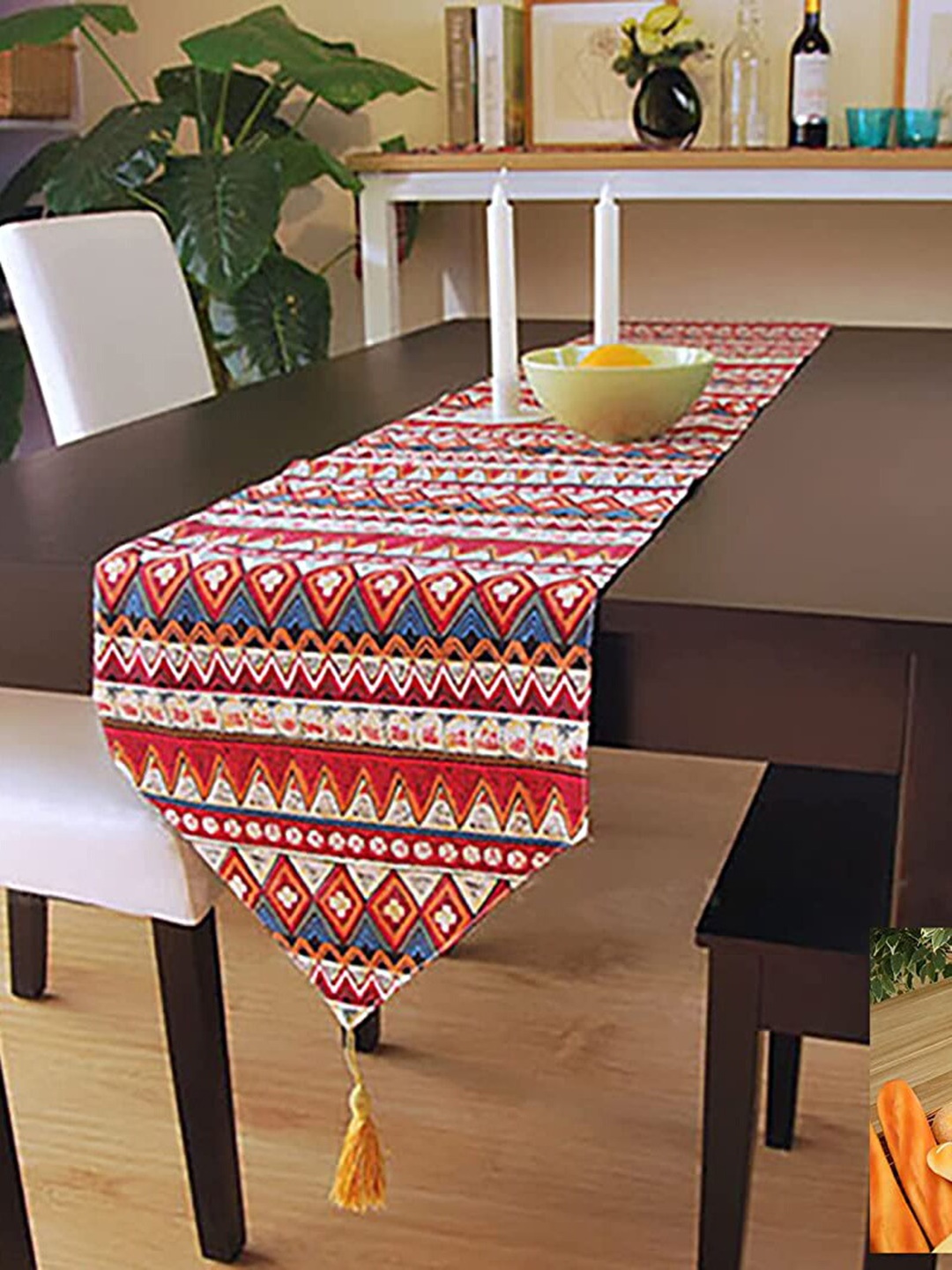 

HOUSE OF QUIRK Blue & Red 5 Pcs Geometric Cotton Linen Table Runners & Table Placemats
