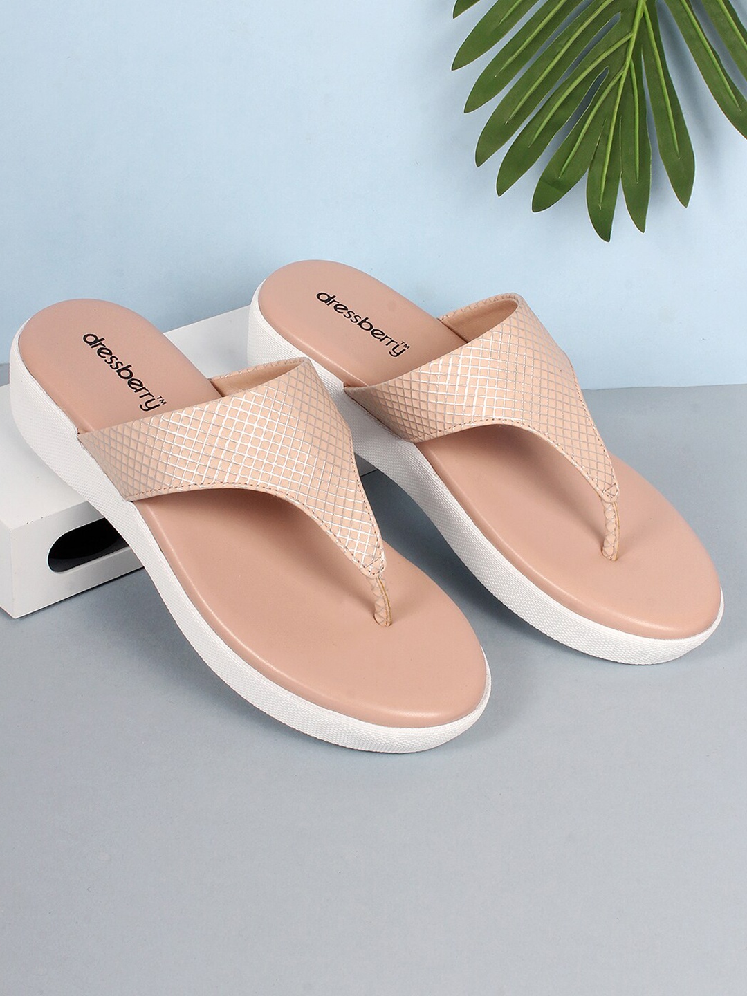 

DressBerry Beige Textured Open Toe Flats