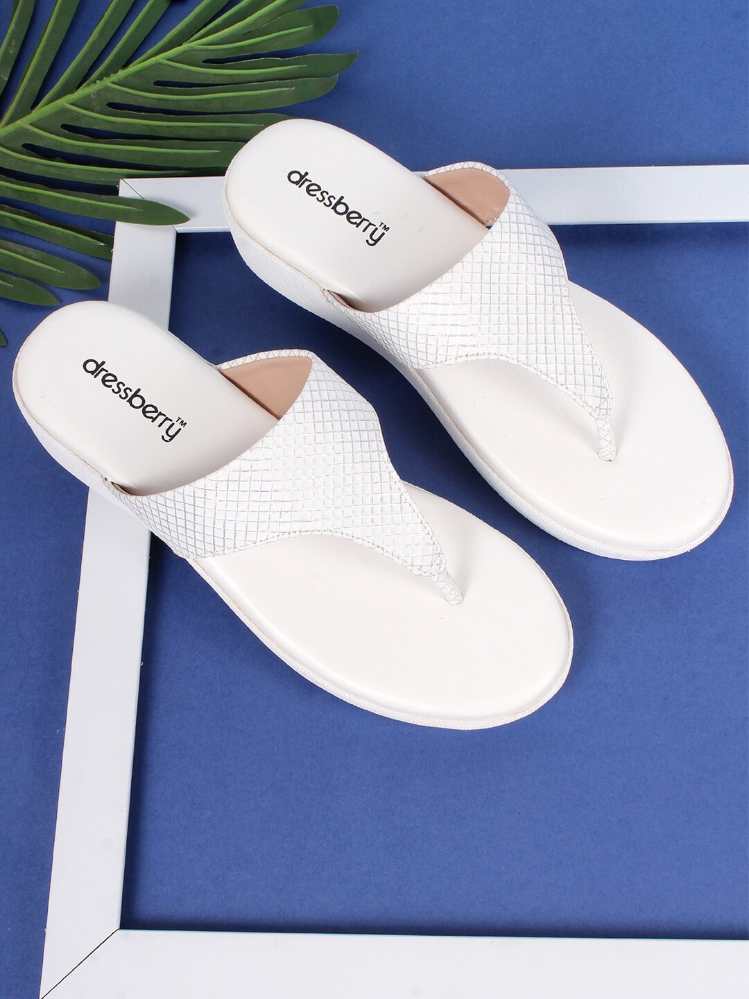 

DressBerry White Textured Open Toe Flats