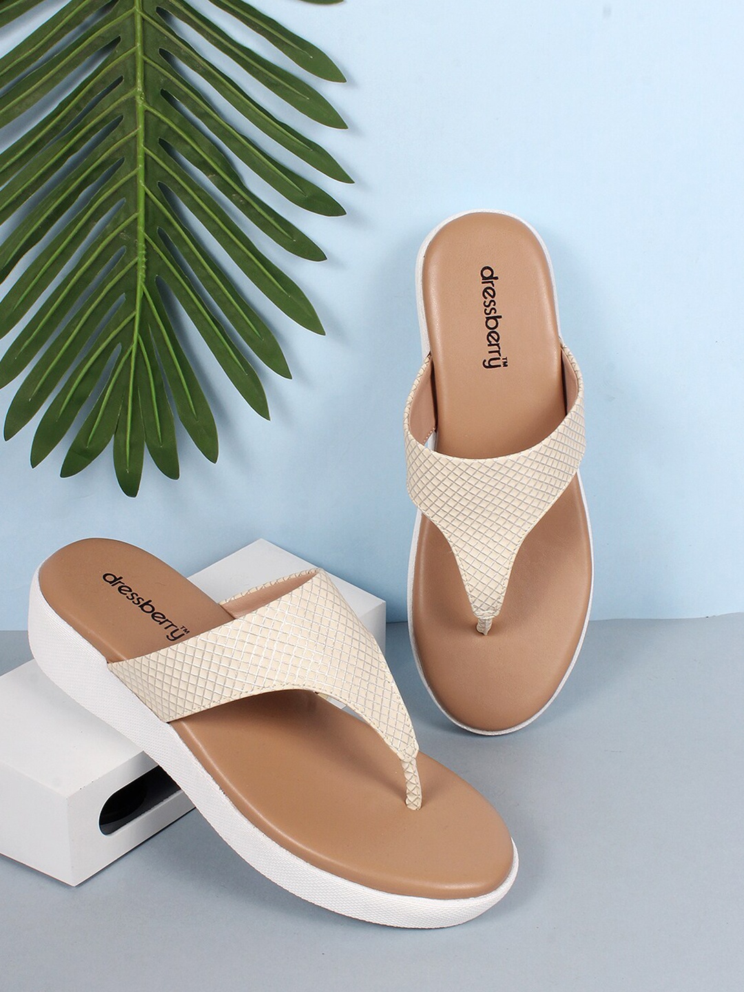 

DressBerry Cream- Coloured Textured Open Toe Flats