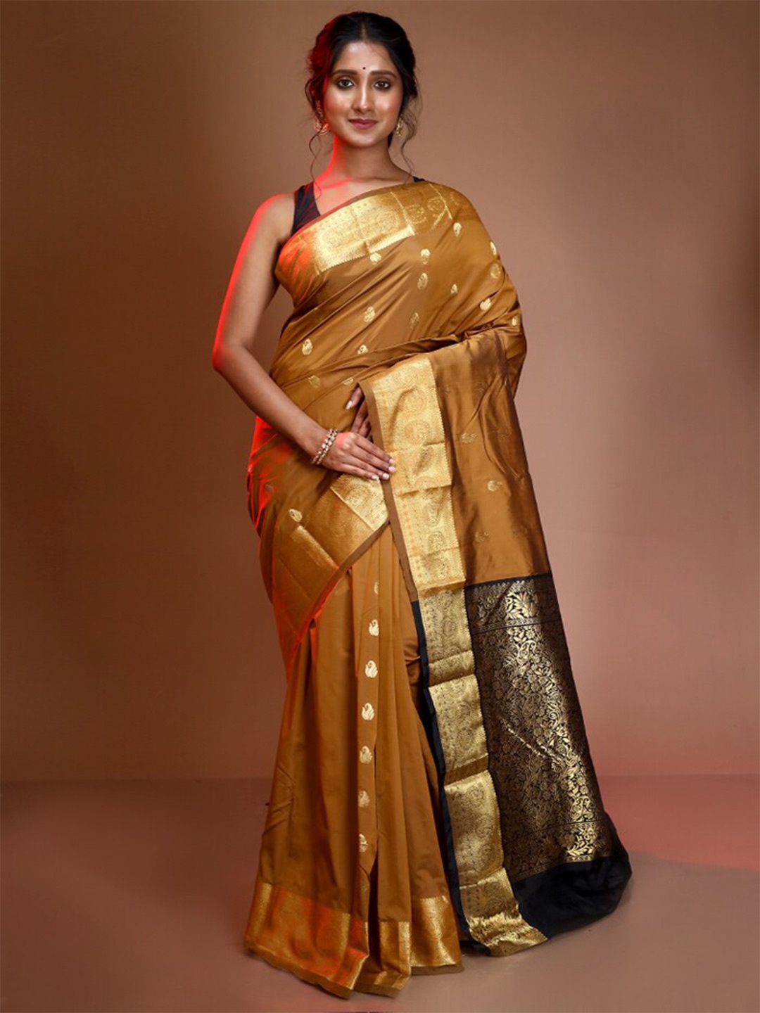 

AllSilks Ethnic Motif Woven Design Zari Pure Silk Kanjeevaram Saree, Yellow