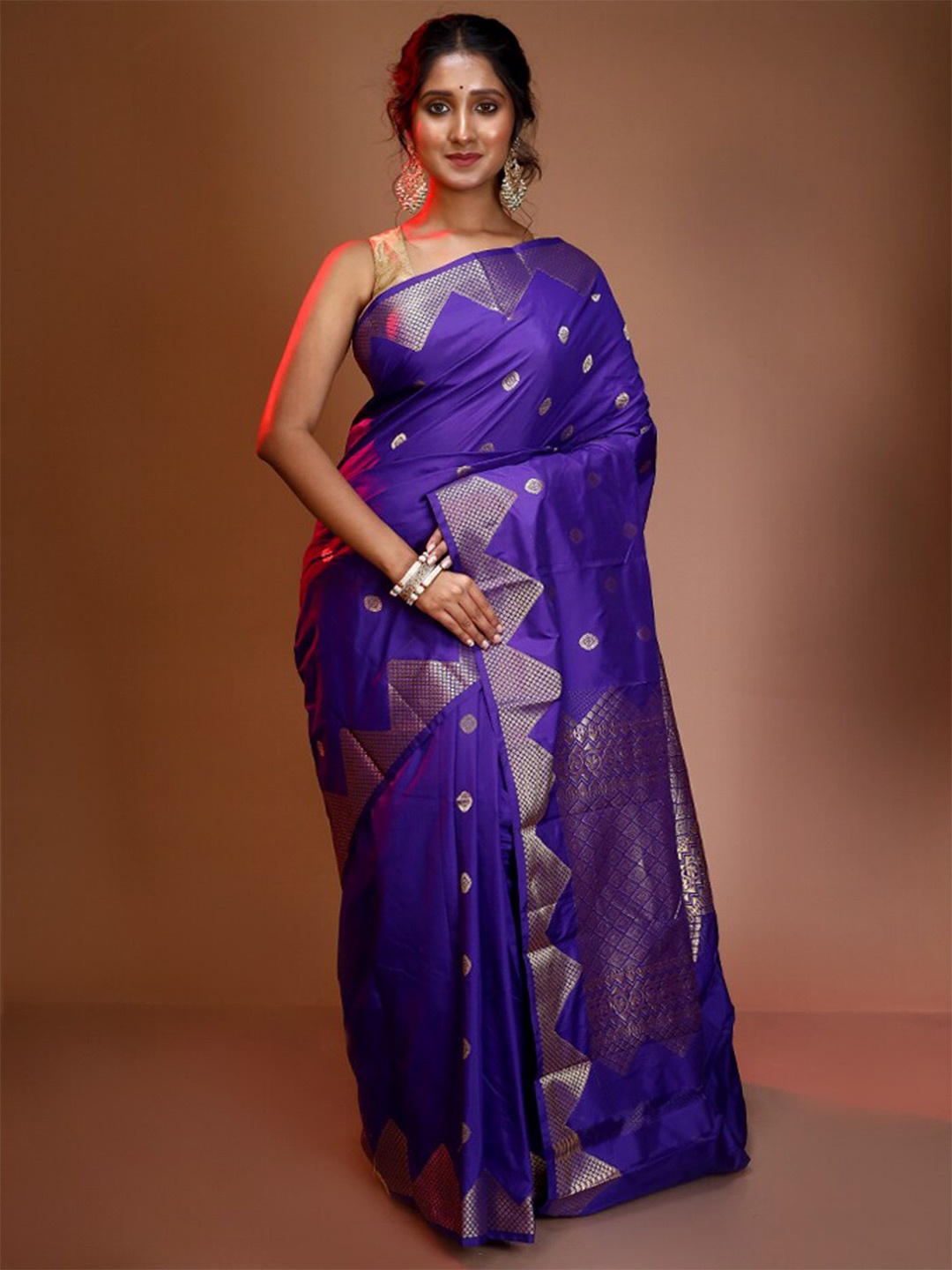 

AllSilks Ethnic Motif Zari Pure Silk Kanjeevaram Saree With Blouse Piece, Purple