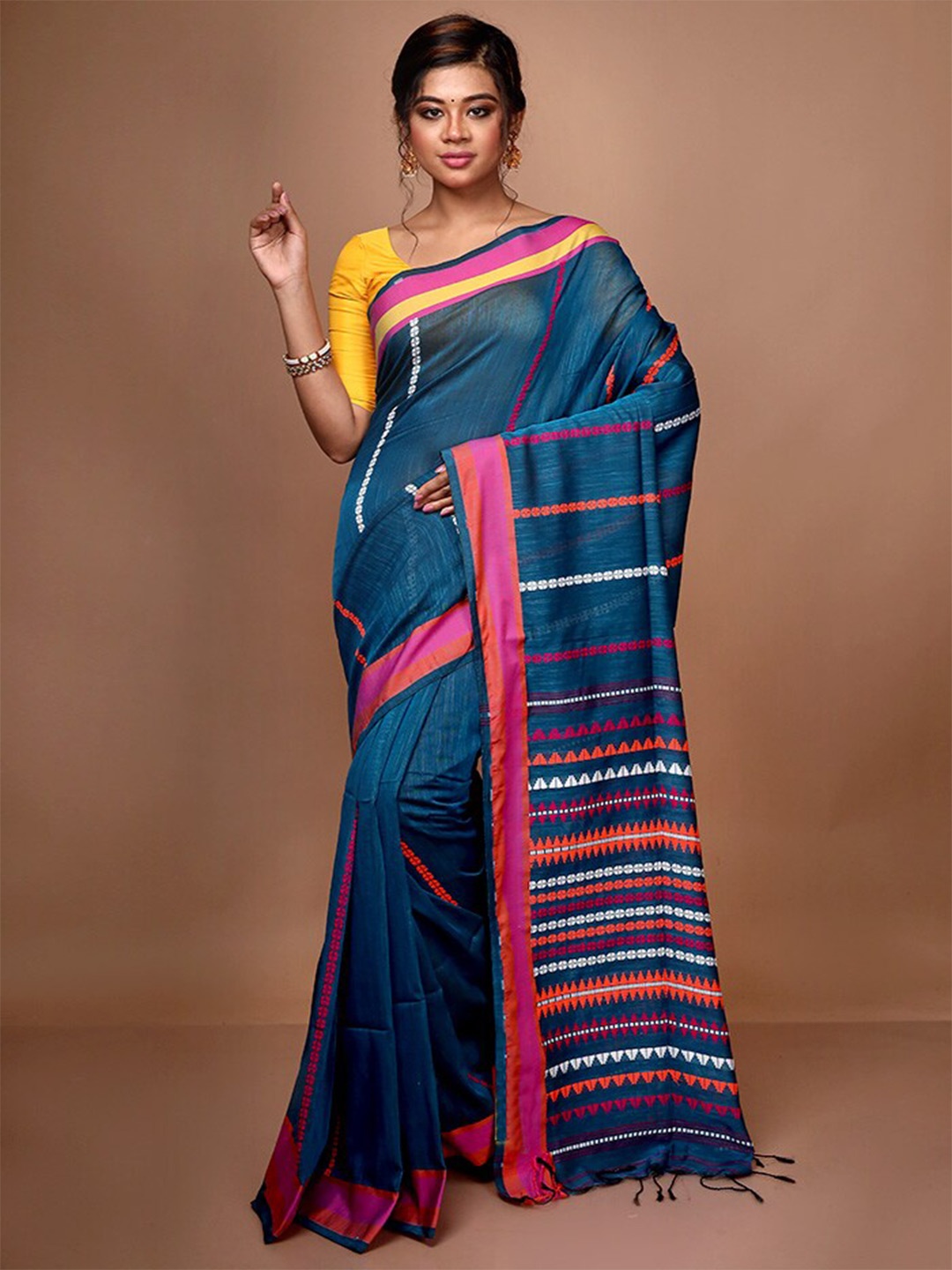 

AllSilks Floral Woven Design Saree, Blue