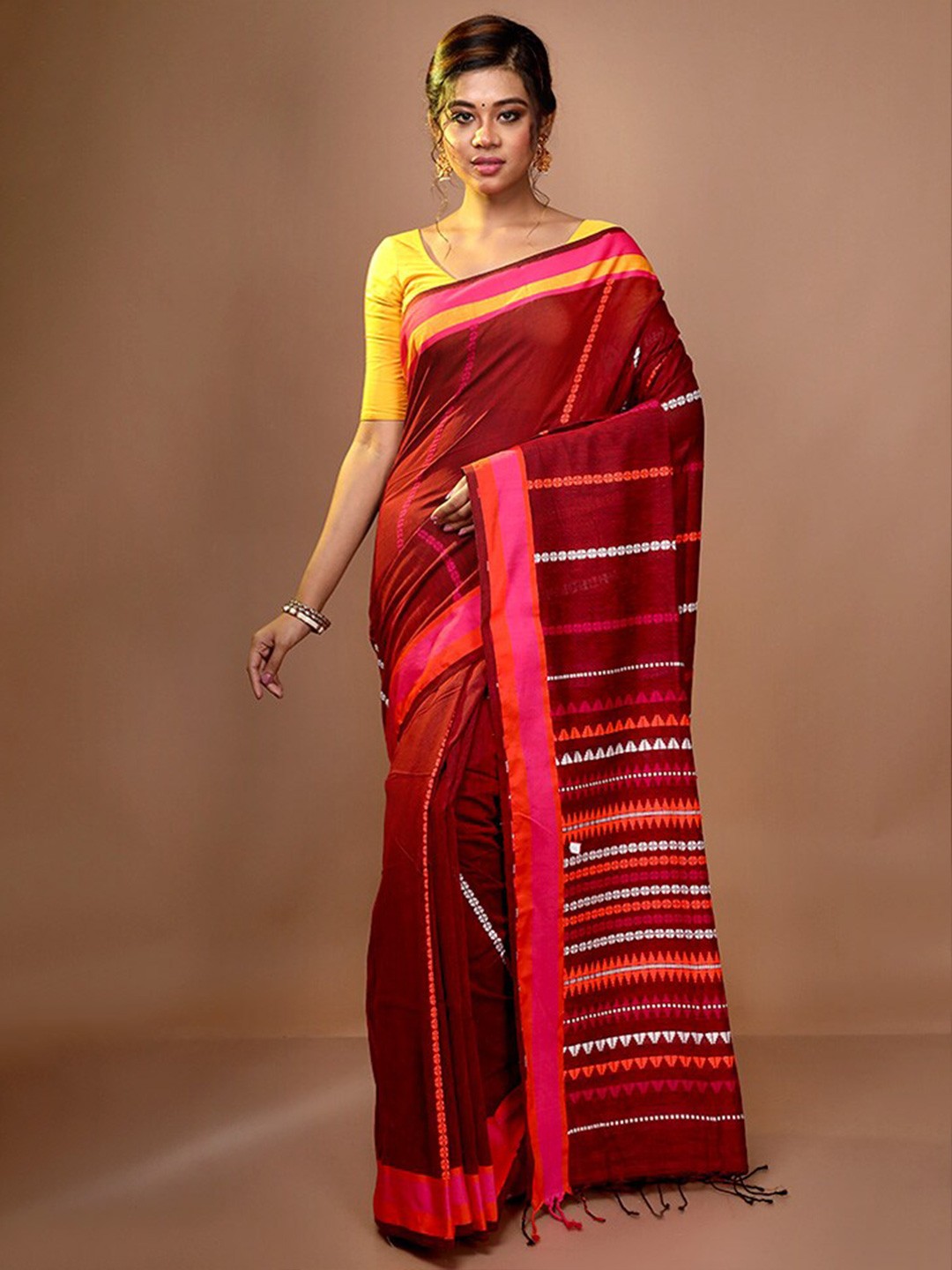 

AllSilks Floral Woven Design Saree, Maroon