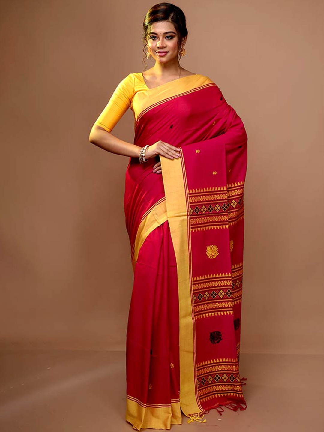 

AllSilks Ethnic Motif Woven Design Begumpuri Saree, Pink