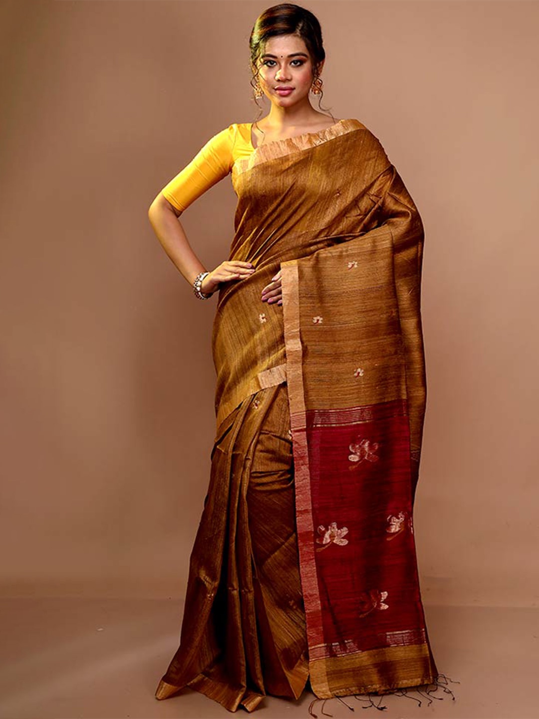 

AllSilks Floral Woven Design Zari Saree, Rust