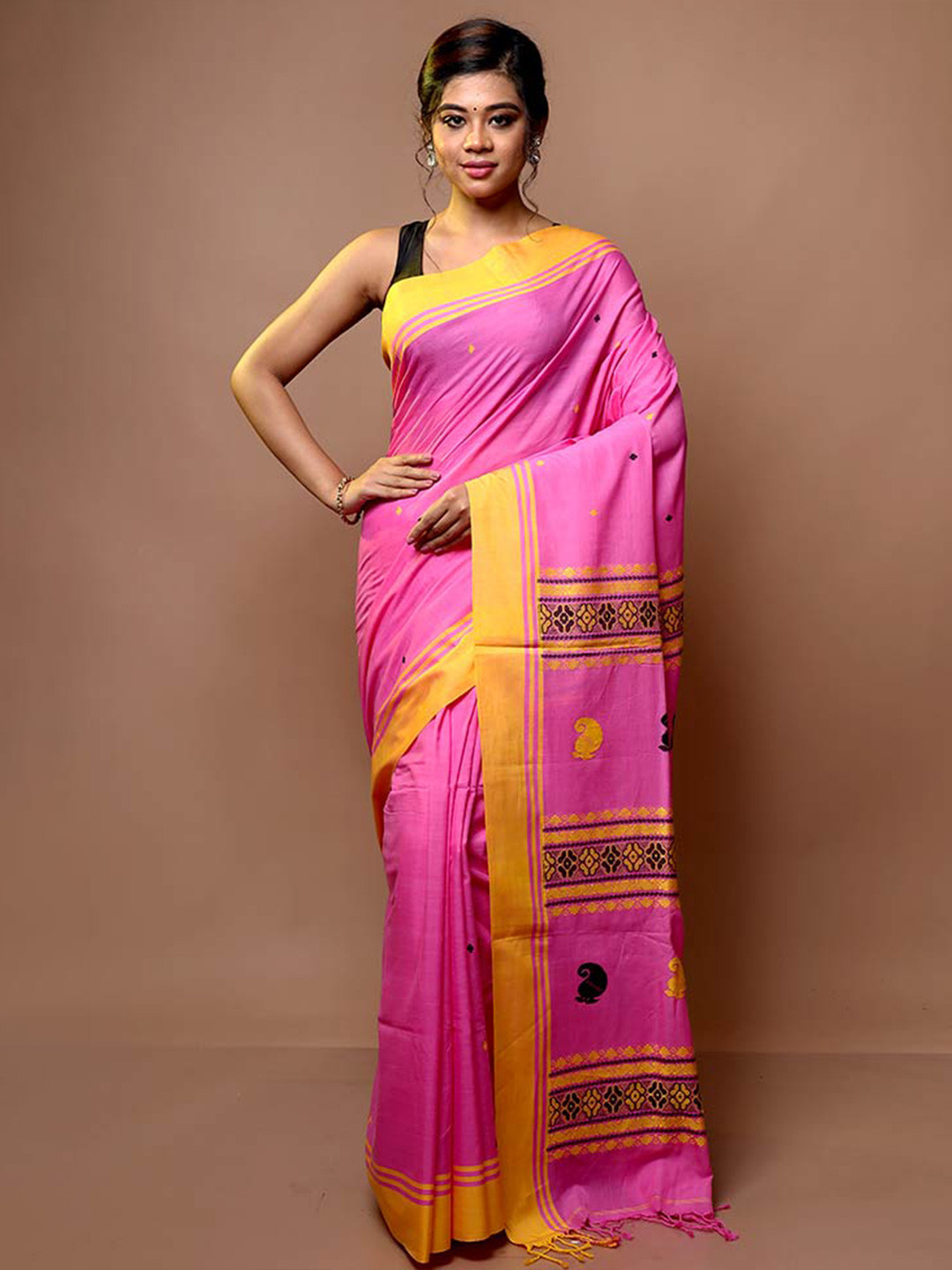 

AllSilks Ethnic Motif Woven Design Begumpuri Saree, Pink