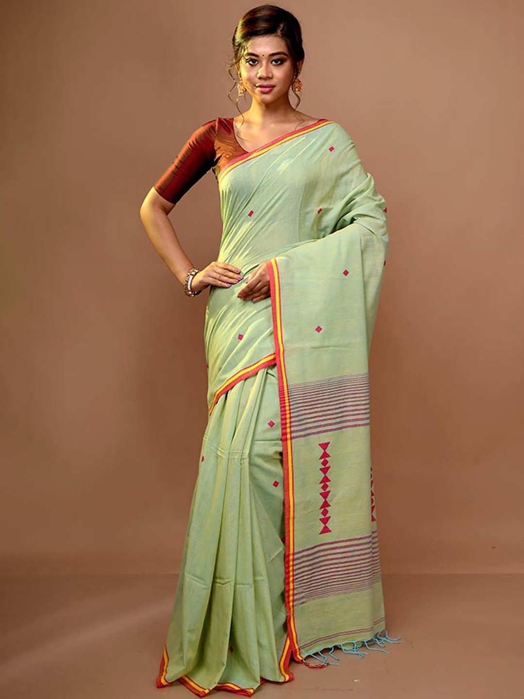 

AllSilks Woven Design Cotton Saree, Green