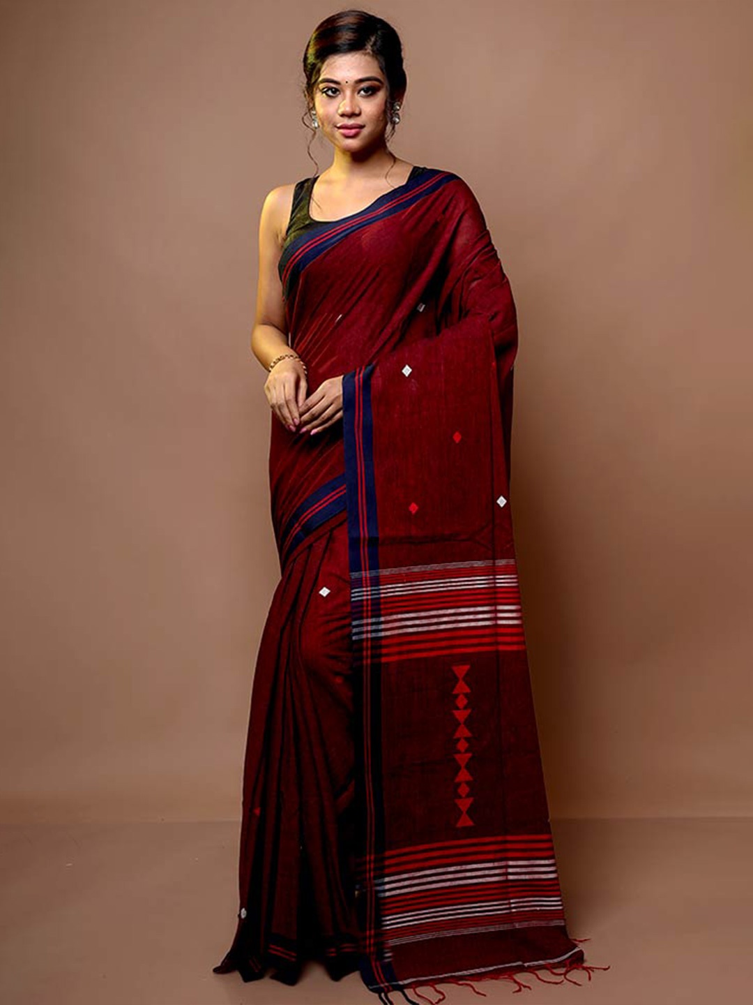 

AllSilks Geometric Woven Design Saree, Maroon