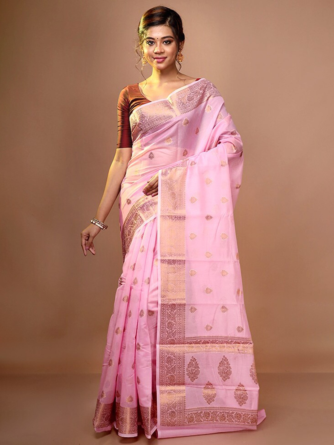 

AllSilks Floral Woven Design Zari Saree, Pink