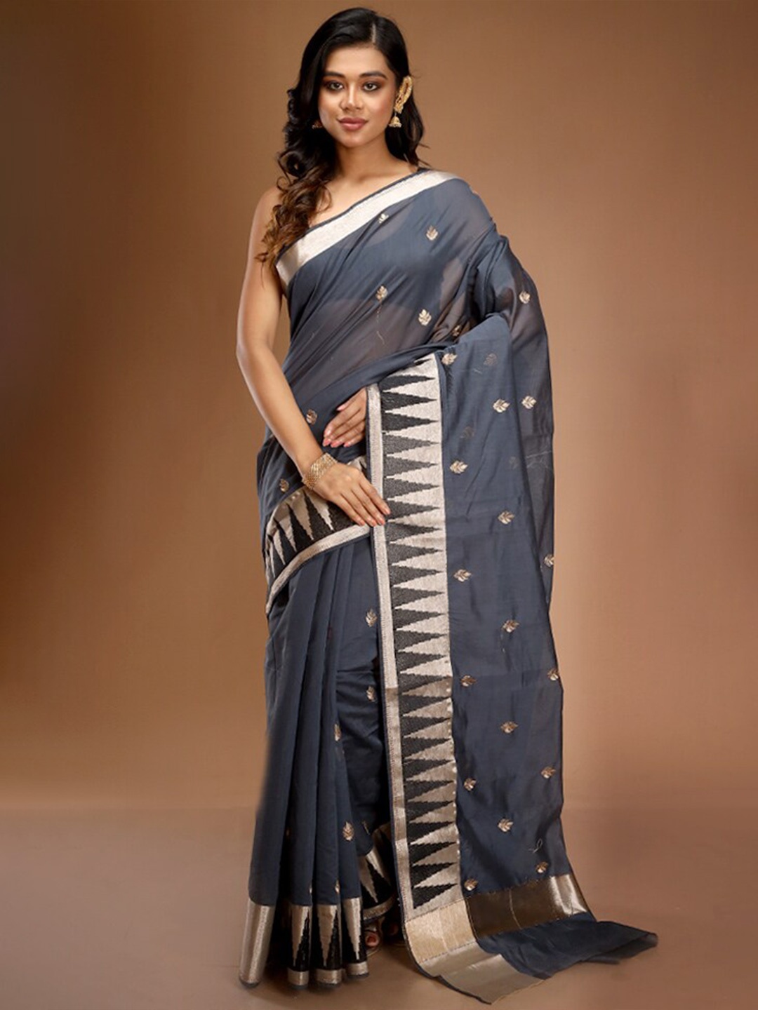 

AllSilks Ethnic Motif Woven Design Zari Saree, Grey
