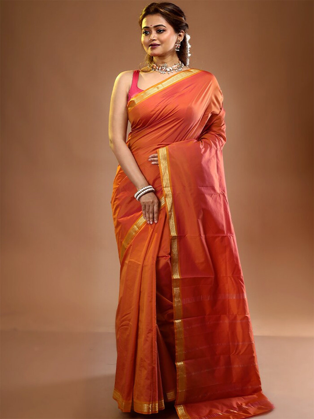 

AllSilks Zari Pure Silk Kanjeevaram Saree, Rust