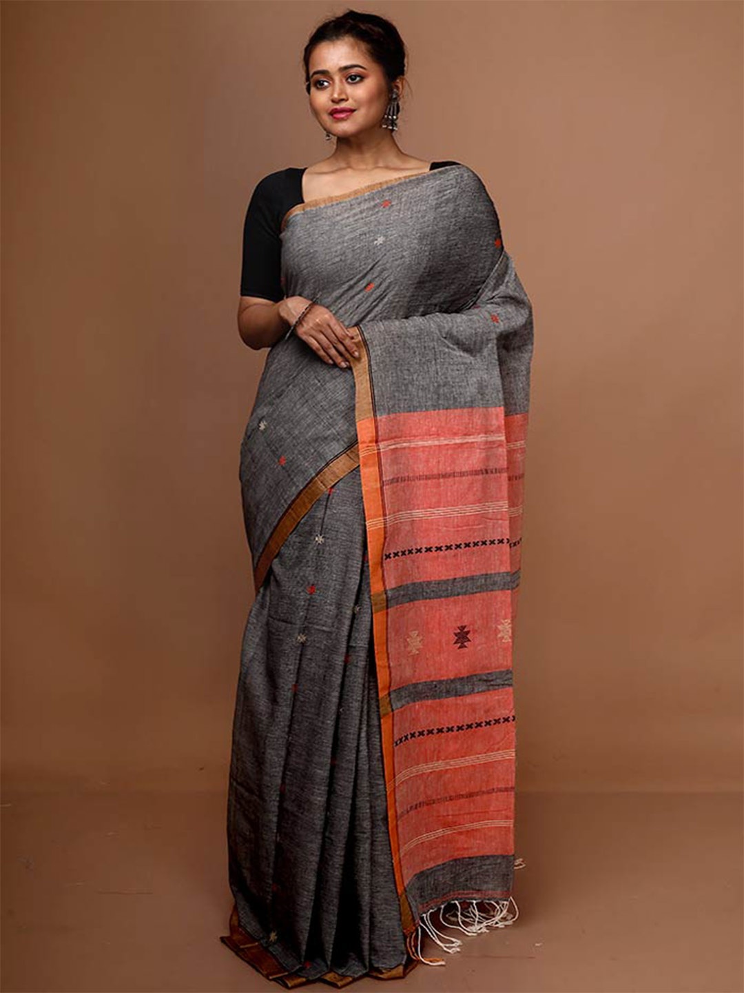 

AllSilks Ethnic Woven Design Handloom Saree, Grey